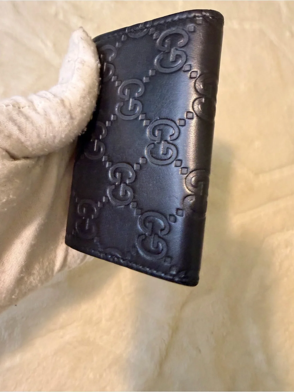 Gucci Black Embossed Leather Key Holder